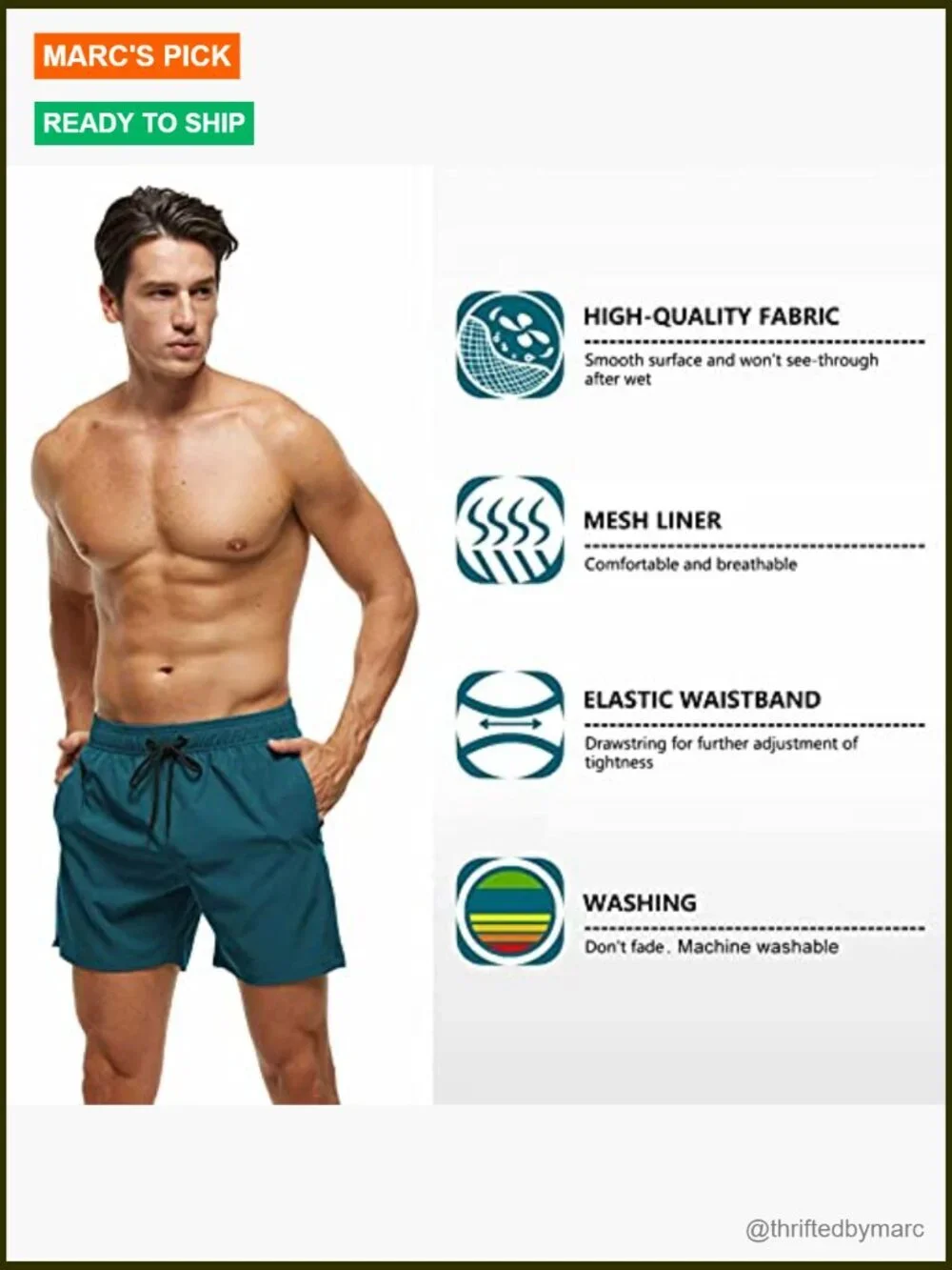 Men's Swim Trunks Quick Dry with Zipper Pockets and Mesh Lining